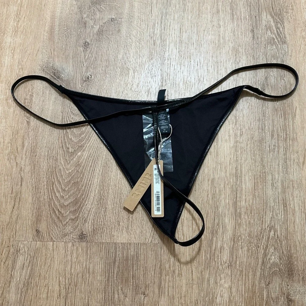 SKIMS | Micro Pleather Swim‎ String Bikini Thong, Patent Onyx, Size 4X